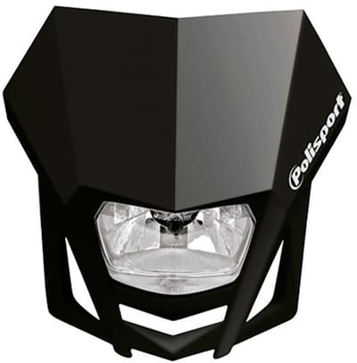 Plaque phare avec optique phare avant Polisport LMX noire pour moto enduro cross