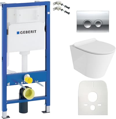 GEBERIT DUOFIX BASIC GALVE - Inbouwreservoir 50cm - Chromen DELTA Drukplaat - Glans Wit Randloos Hangtoilet - Toiletset