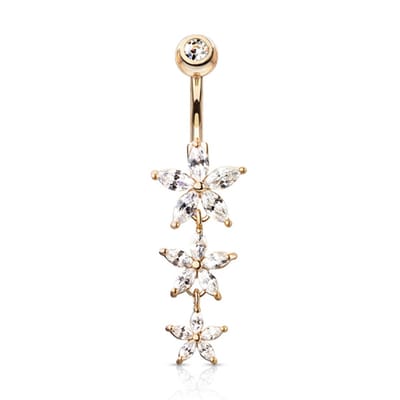 Navelpiercing Triple Marquise CZ Flowers - rose - LMPiercings