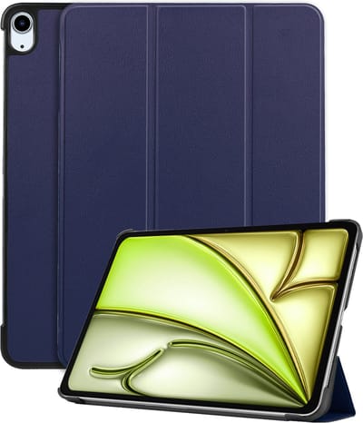 Hoes - Geschikt voor Apple iPad Air (2024/2025/2026) - 11 inch - Dun & Stevig - Trifold Bookcase - Hard Cover - Hardcover Book Case - Tablet Hoesje - Donkerblauw