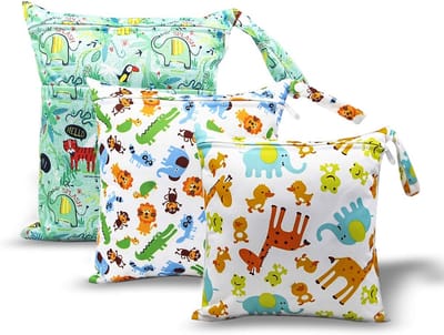 Natte Tas, HOTLIKE Droge Natte Tas, 3-delige luiertas voor Doek, luiers Reistas Organizer Waterdichte Herbruikbare Productentassen met Handvat en 2 Ritszakken, Natte Pak Tas voor Uitstapjes Beach Daycare Gym (Groen)