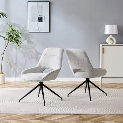 Wishdor - Eetkamerstoel - 360 Graden Draaibaar Met Armleuningen En Ergonomische Zitting - Modern Ontwerp Voor Eethoek - Stof En Metaal - Warmgrijs En Zwart - Totale Hoogte 87 Cm En Zitdiepte 50 Cm