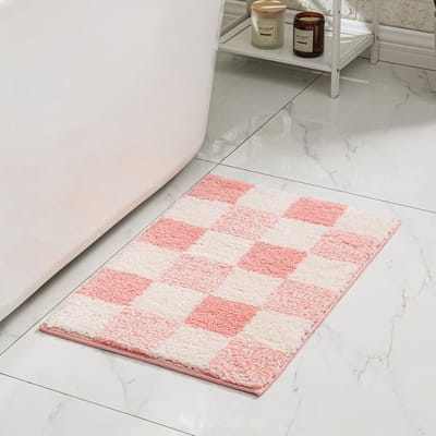 Badmatten — antislip, zacht en absorberend microvezel badmatten (wasbaar) — mooie badmatten — douchematten antislip en schimmelbestendig — antislip badmatten — badmatten — roze roze geruite badmatten — 24 "x 16"