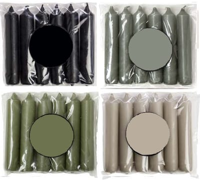 Cactula Korte Dinerkaarsen – 24 Stuks ( 4 x 6 stuks) – Ø 2.1 x 12 cm – Luxe Gekleurde Kaarsen – Trendy Rain Kleuren: Zwart, Grijs, Groen, Lichtgrijs