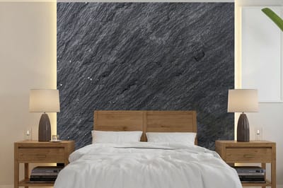 Behang - Fotobehang Natuursteen - Industrieel - Leisteen - Structuur - Grijs - Breedte 280 cm x hoogte 280 cm