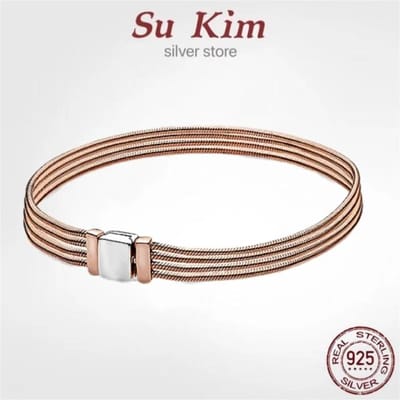 Bracelet de luxe original en argent sterling 100 % 925 pour femme, chaîne serpent, breloque authentique, bijoux de haute qualité à faire soi-même 20cm beige