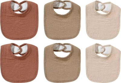 6 Stuks Hydrofiele Baby Slabbetjes – Fleece Laag – Aardetinten – 0-1 Jaar