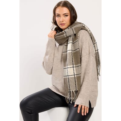 Yours Naturelbruine Geruite Sjaalsize One Size