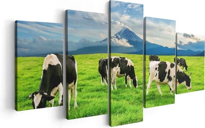 Artaza Canvas Schilderij Vijfluik Koeien In De Wei - 100x50 cm - Wanddecoratie Woonkamer - Schilderijen - Muurdecoratie