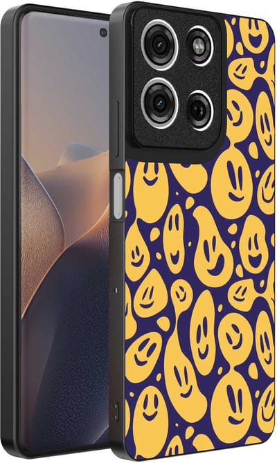 Geschikt voor Motorola Edge 60 Pro Telefoonhoesje met smiley opdruk - TPU backcover case emoji design - Paars Geel - Smartphonica geschikt voor Motorola Edge 60 Pro