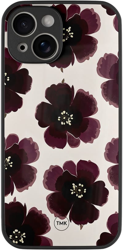 Hoesje geschikt voor Apple iPhone 13 - Burgundy flowers - Paars - TPU luxe case (glossy toplaag) - Bloemen - Hardcase backcover zwart