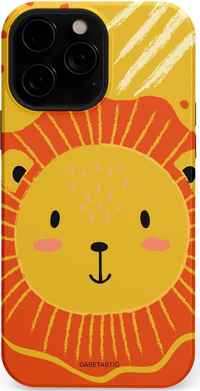 Casetastic hoesje geschikt voor Apple iPhone 13 Pro Max - MagSafe - Dubbellaagse bescherming - Vrolijke leeuw - Fashion Case - Goud Rood Oranje