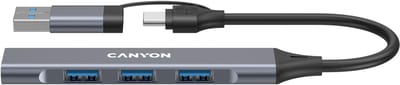 Canyon DS-02 4-in-1 USB-A/C hub, Grijs USB hub - 4 - USB 3.0 - Grijs