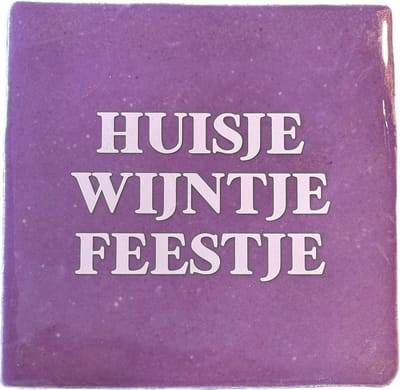 Hippe tegeltje met tekst: Huisje wijntje feestje | Mauve paars | Pastel roze | Gepersonaliseerde cadeau | Hippe Spreuktegel | Nieuwe woning cadeau | Verjaardagscadeau | Verjaardag | Birthday | Housewarming cadeau