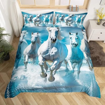 Galopperend Paard Beddengoedset Paard Dekbedovertrek Twin Full Queen King Boerderijdieren Dekbedovertrek voor Kinderen Meisjes Tienerkamer AU Single(140x210cm)