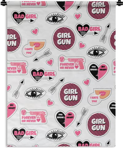 Wandkleed - Wanddoek - Meisjes - Roze - Hartjes - Design - 90x120 cm - Wandtapijt