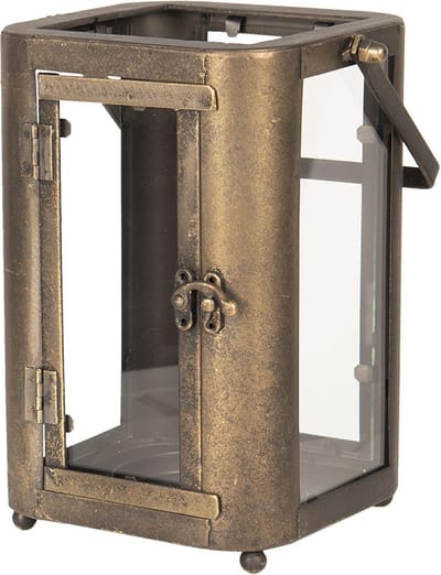 Clayre & Eef Windlicht 19*15*23/33 cm Bruin Ijzer, Glas Rechthoek Kaarsenhouder Sfeerverlichting