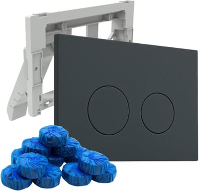 FugaFlow Eccelente Press Bedieningsplaat met toiletblokjeshouder - voor Geberit UP320 inbouwreservoir - dualflush - ronde knoppen - kunststof - inclusief 12 toiletblokjes - mat antraciet