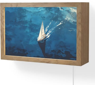 Wandlamp 30x20 cm - Oplaadbaar - Zeilboot - Water - Abstract - Schaduw - Wandlampen binnen woonkamer - Slaapkamer lamp met kabel - Decoratieve nachtlamp - Vloerlamp snoer