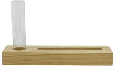 Foto / Kaarthouder met buisvaasje voor droogbloemetje - 3 x 3,5 x 18 cm - Home Society Houten standaard voor geurzakje of tegeltje Naturel - Incl. Geur zakje Met tekst