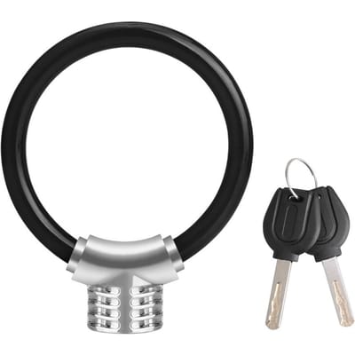 Câble de verrouillage de vélo avec clé Verrouillage haute sécurité Câble de 12 mm Verrouillage antivol pour vélo de route Trottinette black
