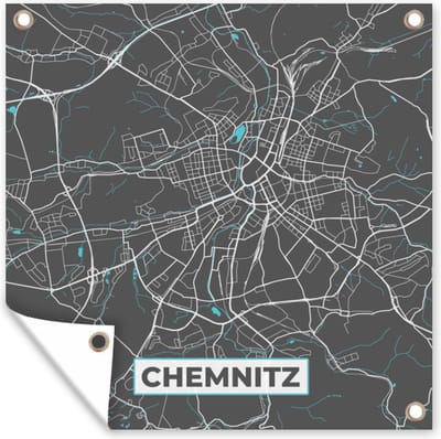 Tuin poster Kaart – Plattegrond – Stadskaart – Chemnitz – Duitsland – Blauw - 200x200 cm - Tuindoek
