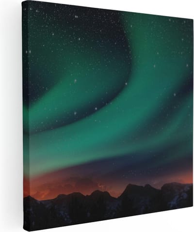 Artaza Canvas Schilderij Noorderlicht - 30x30 cm - Klein - Wanddecoratie Woonkamer - Muurdecoratie Landschap - Kamer Accessoires Sterren