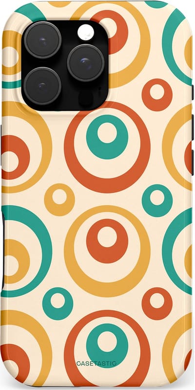 Casetastic hoesje geschikt voor Apple iPhone 16 Pro - MagSafe - Dubbellaagse bescherming - Bolletjes boogie - Fashion Case - Crème Terracotta Goud Turquoise
