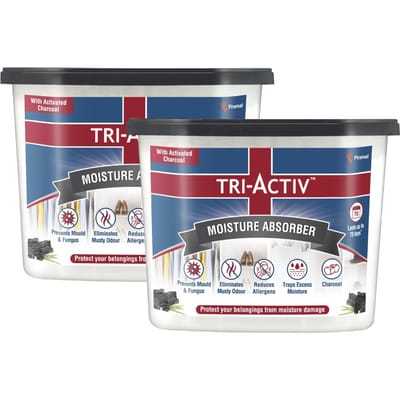 Absorbeur d'humidité Tri-Activ Lot de 2 600 ml chacun Déshumidificateur pour Armoire Toilettes Voiture Charbon de bois