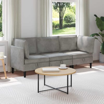vidaXL - Woonkamer - Meubelset - 3 - st - Lichtgrijs - Fluweel