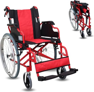 Mobiclinic Torre - Rolstoel - Opvouwbaar - Aluminium - Lichtgewicht - Zitbreedte 44 cm - Opklapbare armsteunen - Afneembare voetsteunen - Rood