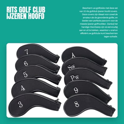Dailygoods- Ijzeren Covers Set van 10 - Golfclub Covers - Hoofddeksels - Identificatiecijfers - Schokbestendig - Perfecte Pasvorm - Golfclubcovers
