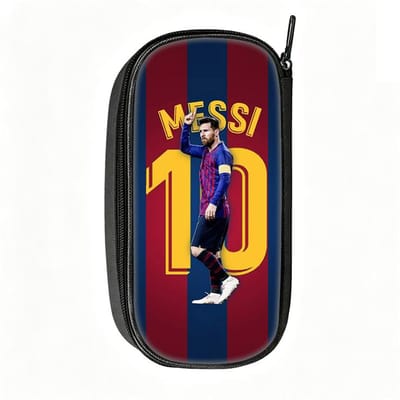 Voetbalster Pennenbakje M-Messi Patroon Leer Potlooddoosje Beste Cadeau make-uptas Student Reis Voetbal Sport Potloodtasje