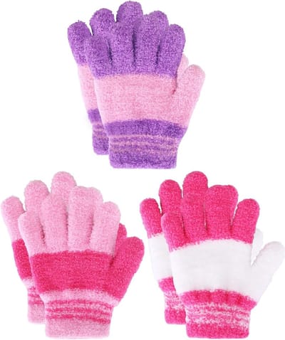 3 Paar Volledige Vinger Gebreide Winterhandschoenen in Lichte Kleuren voor Dames en Heren