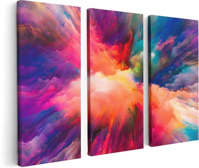 Artaza Canvas Schilderij Drieluik Abstracte Kunst van Kleuren Verf - 120x80 cm - Wanddecoratie Woonkamer - Schilderijen - Muurdecoratie