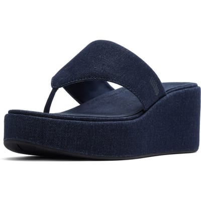 FitFlop Platfforms Denim Wedge Toe-Post Sandals Dames Sandalen - Dark Denim