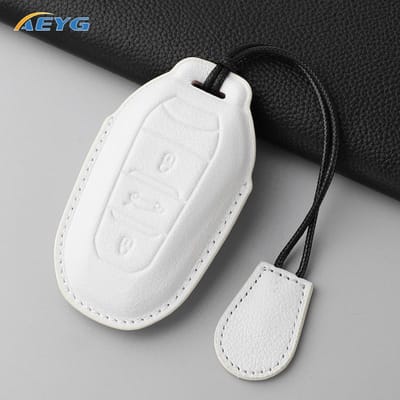 Leren Autosleutelhoesje Cover Shell Voor Peugeot 308 408 508 2008 3008 4008 5008 Voor Citroen C4 C6 C3-Xr Sleutelhanger Accessoires white