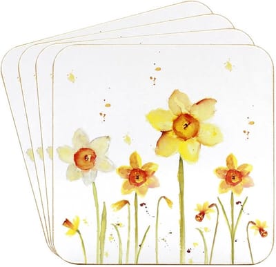 Cosy Creations Onderzetters gele narcissen 11x11 cm 4 stuks