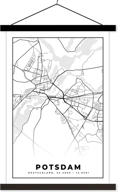 Posterhanger incl. Poster 40x60 cm - Schoolplaat - Kaart - Potsdam - Plattegrond - Stadskaart - Textielposter - Zwarte latten - Stadskaart