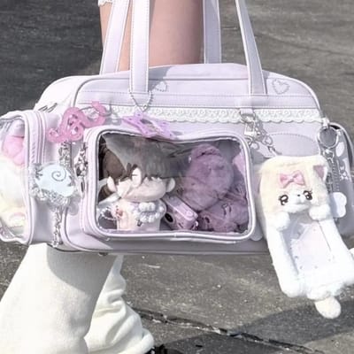Y2K Nieuwe Concert Ita Bag JK Grote Capaciteit Schoudertas Schattig Meisje Transparante Rugzak Tentoonstelling DIY Badge Display Crossbody Tas 39x20x14cm gray