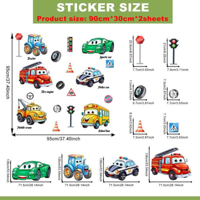 Kinderpuzzel Cartoon Voertuig Muurstickers Voor Kinderkamer Slaapkamer Huisdecoratie Sportauto Bus Tractor Kraan Doe-het-zelf Vinylstickers