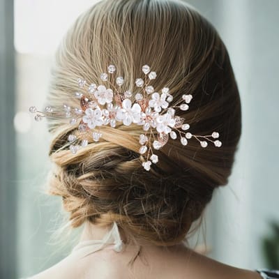 Elegante Haaraccessoire met Kristallen Bloemen voor Bruiloften en Speciale Gelegenheden in Rosé Goud