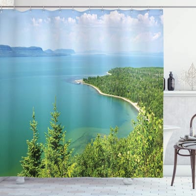 ABAKUHAUS Lake Forest Douchesgordijn – 175x240 cm – Groen-Blauw
