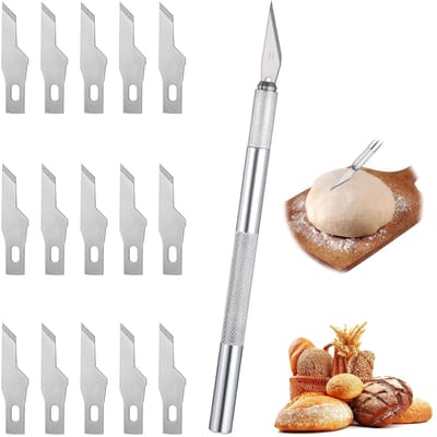 Dailygoods- Bakkersmes met 15 verwisselbare messen - Broodmes - Snijmes - Deegmes - Koolstofstaal - Afmetingen: 14,3 x 0,8 cm - Broodsnijder