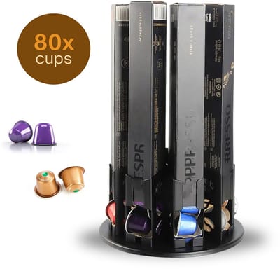 Boscer Capsule Houder - Geschikt voor 80 Nespresso Cups - Koffie & Espresso Houder - 360° Draaibaar - Antislip - Capsulehouder - Zwart
