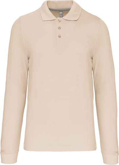 Herenpoloshirt met knopen en lange mouwen Light Sand - M