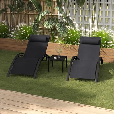 Purple Leaf Tweepersoons Aluminium Tuinligstoel Met Kussen – Wind- en Weerbestendig – Draagvermogen 150 kg – Met Zijtafel – Zwart