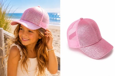 Meisjes Pet Glitter Roze – Verstelbare Baseball Cap met Opening voor Staartje – 5-10 Jaar