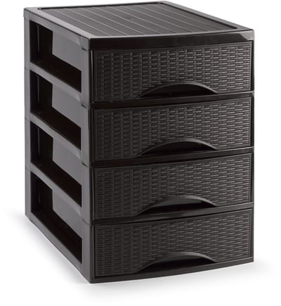 Plasticforte Ladekastje bureau organizer SORTED - 4 lades - donkerbruin - L26 x B35 x H36 cm - kunststof - organiseren
