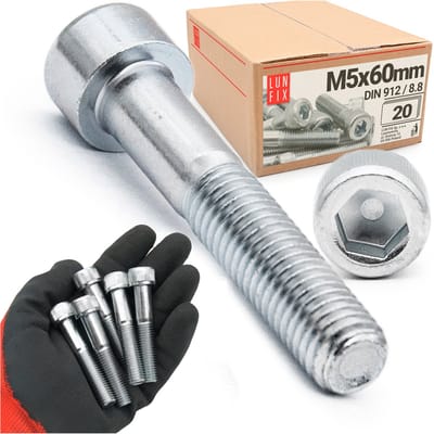 LUN FIX - Zylinderkopfschroeven M5x60 mm - 20 stuks - DIN 912 - Vol draad - Staal verzinkt